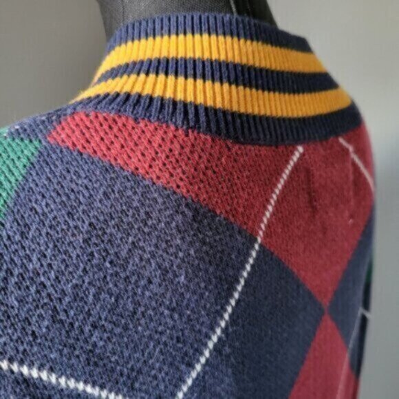 LEVI'S Preppy Argyle RETRO 90's Stay Loose Oversized V-Neck Sweater Sz Large - Picture 3 of 16